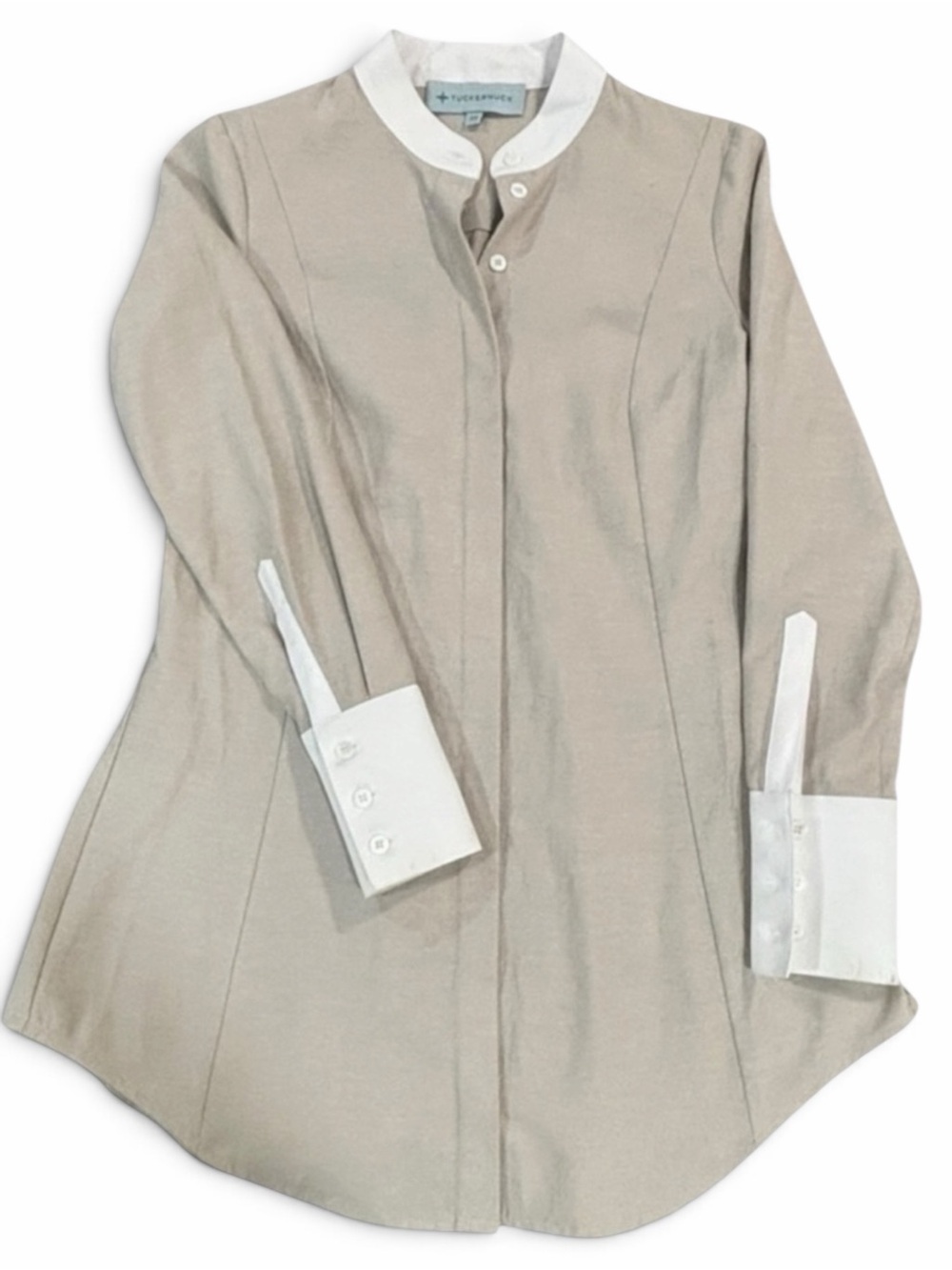 Tuckernuck Mandarin Collar Hidden Button Placket Tunic Blouse Beige XS